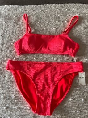 aerie Neon Pink Textured Bikini Top